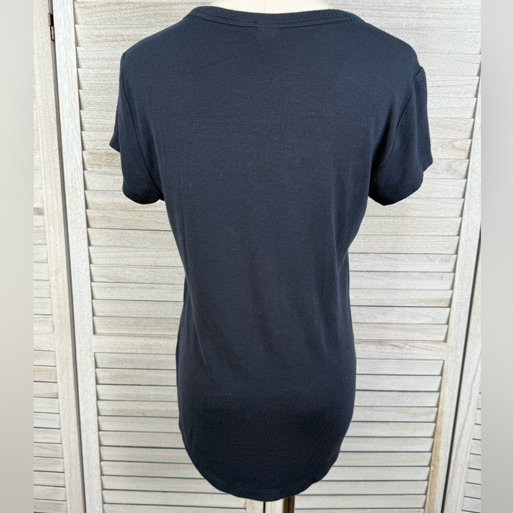 MAGASCHONI Women's Navy Blue Scoop Neck Micromodal Short Sleeve Tee-Medium - Picture 2 of 3